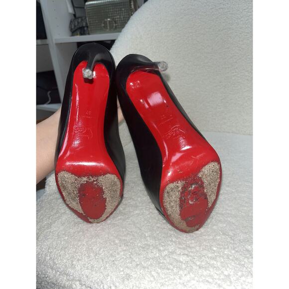 Christian Louboutin Black Leather Peep Toe Heels - Size 37 - Picture 4 of 4